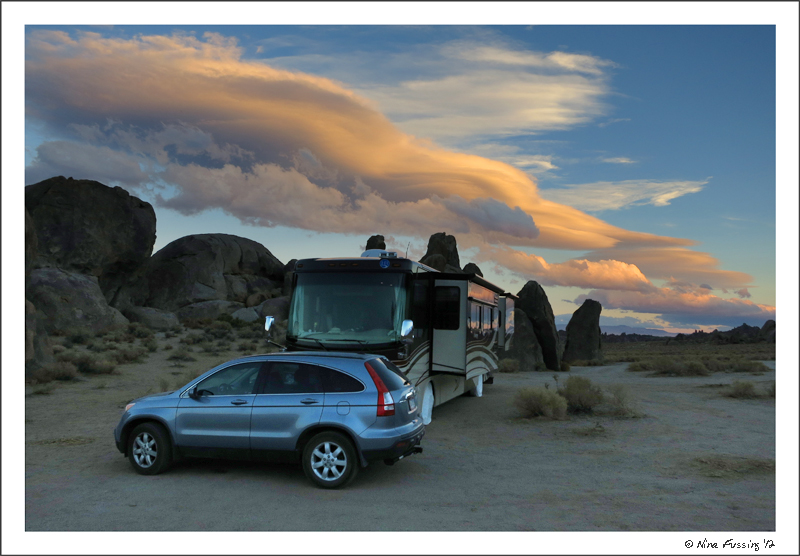 Our boondocking spot lit by a "Sierra Wave" at sunset