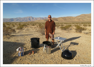 Getting the smoker ready -> Paul in his element