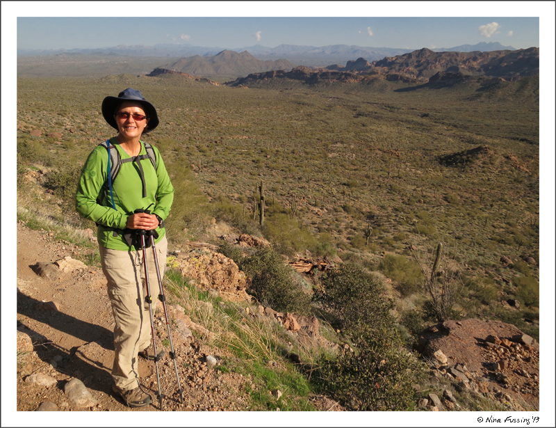 Lu poses on the Pass Mountain Trail at Usery