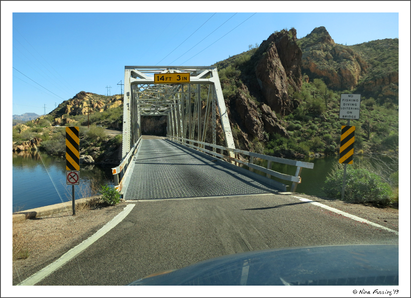 A one-lane bridge crossing on the Apache Trail