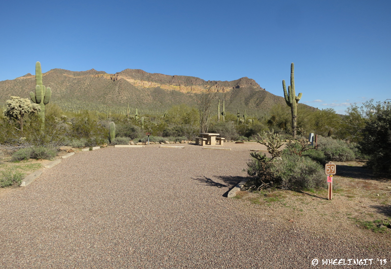 Typical back-in site. This is #59 on east side with a view of Pass Mountain.