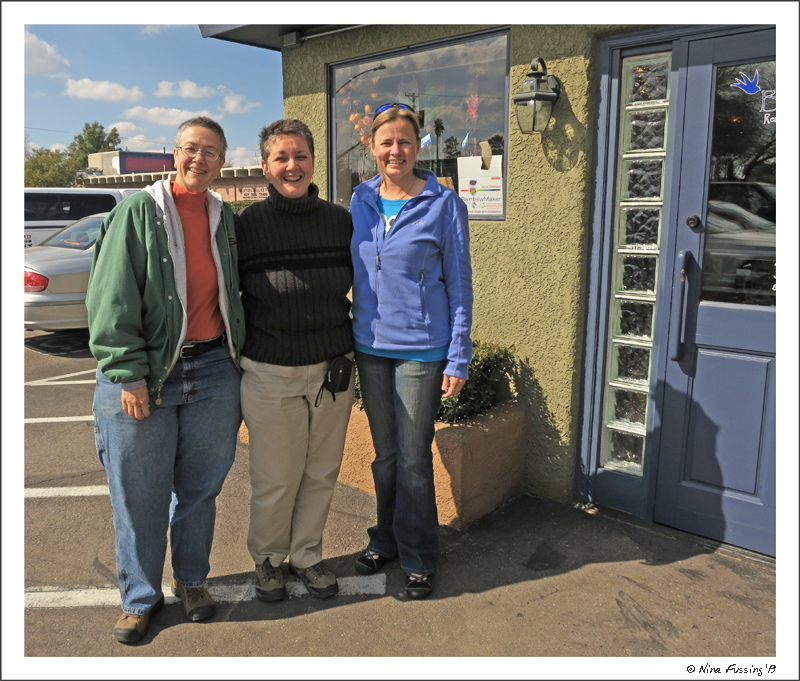 Outside Blue WIllow restaurant w/ the Good Luck Ducks