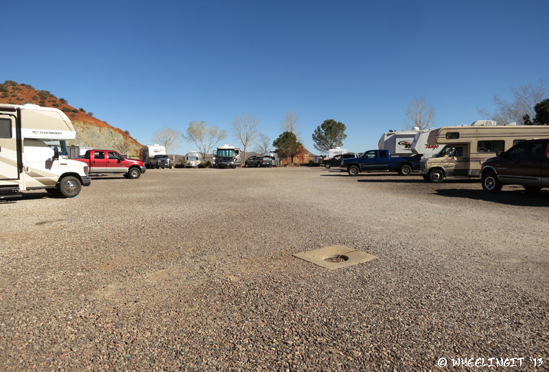 View from other end (entrance) of RV park. Site on left is best for smaller rigs.