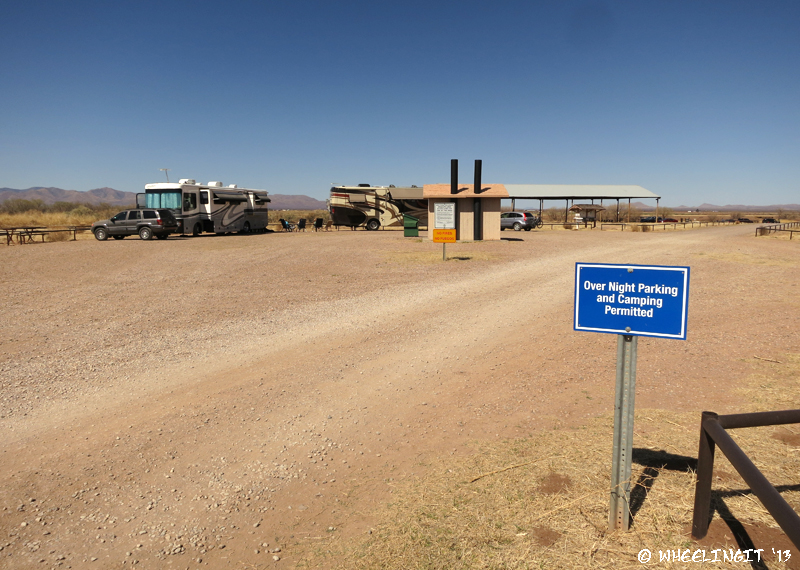 View of overnight camping area. It's a large circular parking spot.