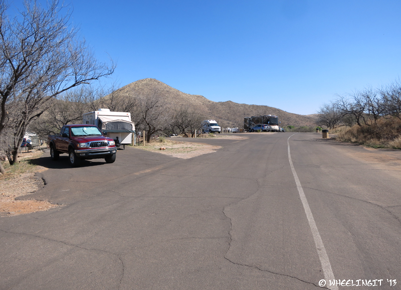 View down beginning of East Campground. Site #6 on left, with #7, #8, #9 behind (we're in #9)