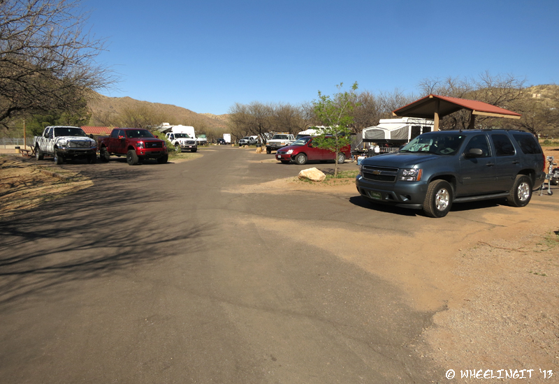 View down middle-left of West Campground. Site #82 on right with #80, #78 behind it.