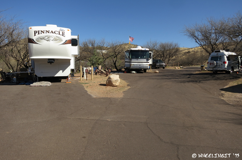 View down beginning of West Campground. Site #44 on left with #42 behind.