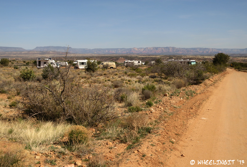 View of Thousand Trails boondocking rigs from FS147A. It's a popular spot!