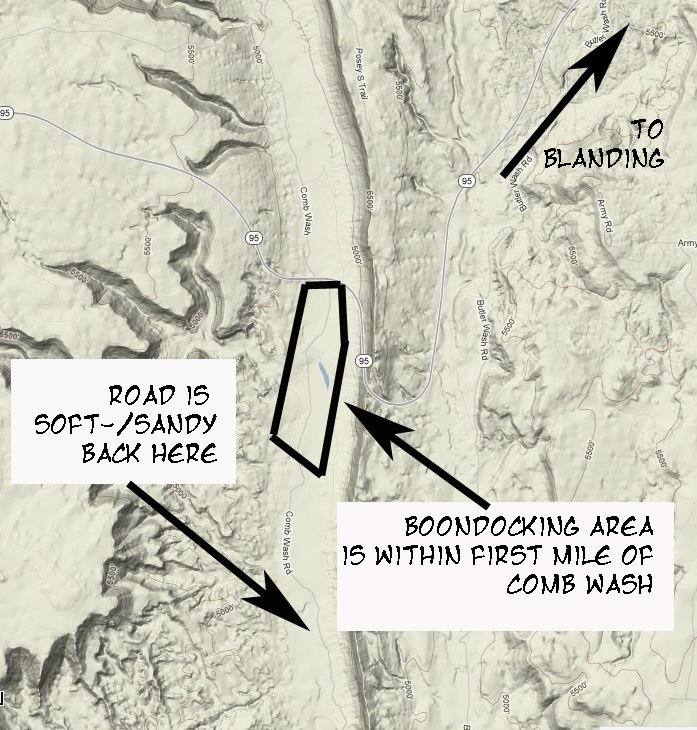 Approx. map of Comb Wash BLM boondocking area