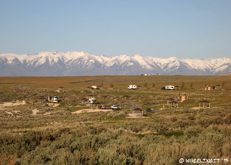"Aerial" view of the campsite taken from the hiking trail. Our RV is on left.