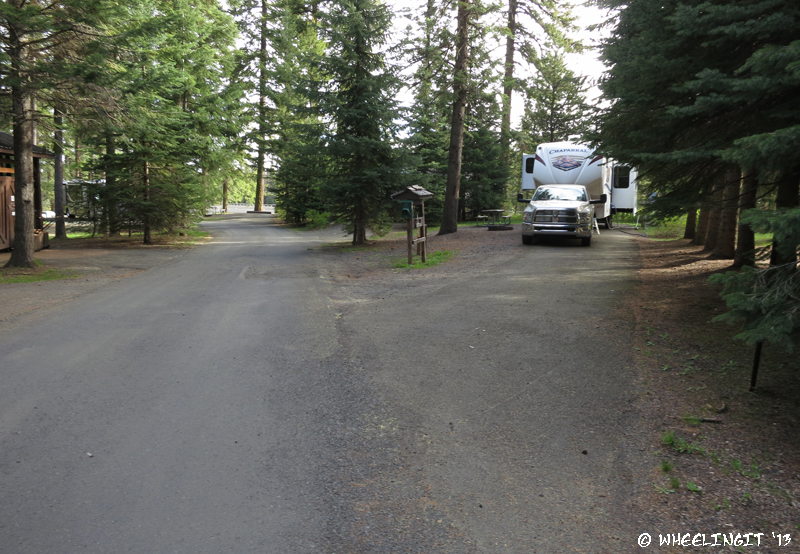 View down middle of campground. RV in site #A9 which was nicely private.