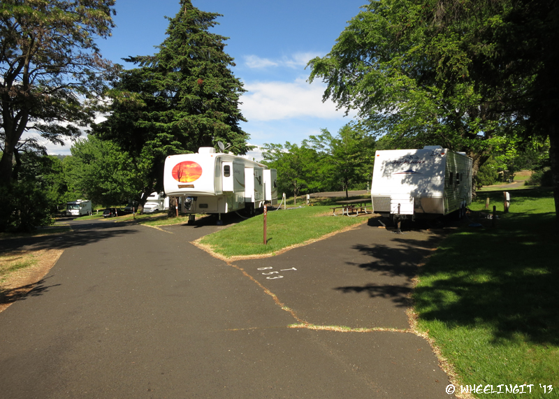 View down right side of campground. This is site B53 with B51 beside it.