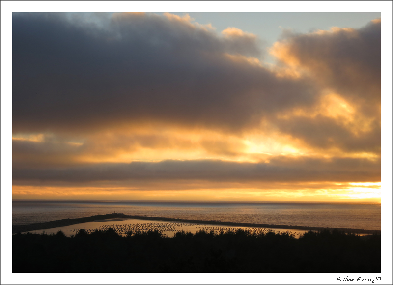 Sunset from Umqua River Lighthouse. That triangle on the left is where they farm the local oysters.