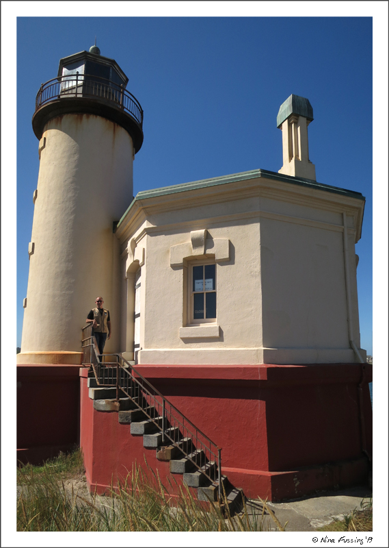 Paul poses at the lighthouse door