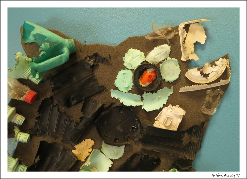 The art of flip-flops. A fish display at Washed Ashore Gallery.