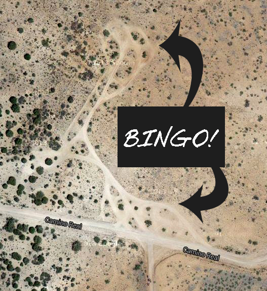 Google satellite is a key way to find boondocking sites. This view near Prescott AZ shows several previously used sites.