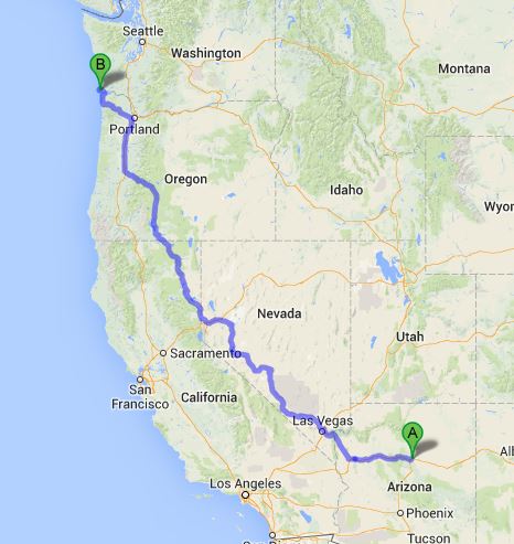 A quick plot of our winter->summer route on Google maps showed us we had ~1400 miles to travel in 3 months. A good pace! We never follow the direct route, but it gave us a starting point for our plans