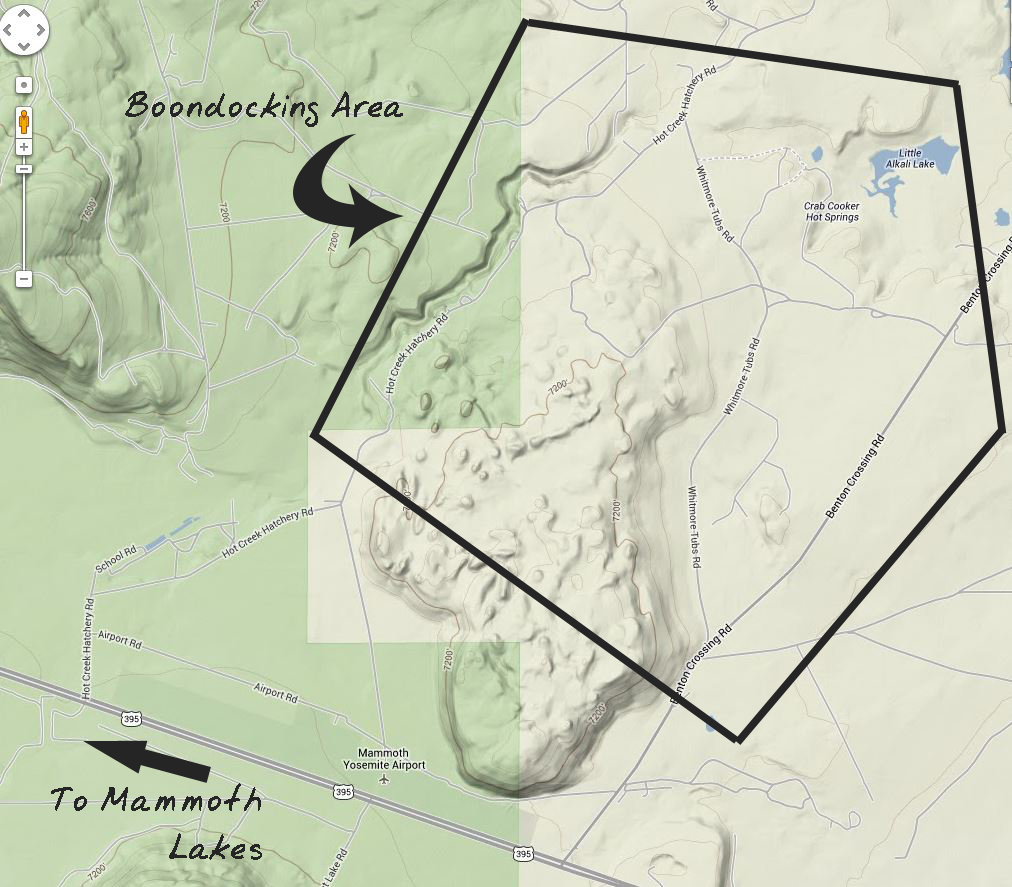 General map of BLM area behind the airport. Boundaries are very general here since the BLM extends many miles back.
