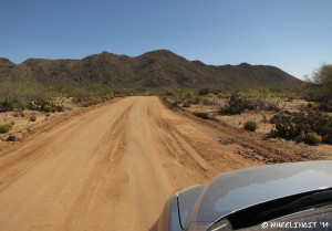 View down main road to boondocking area. This is hard-packed when dry, but gets very sticky when wet.