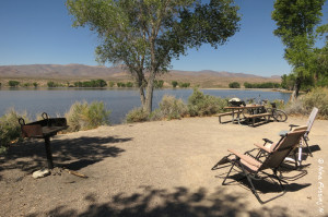 View of our lovely "sitting area" showing grill (left) & picnic table (right)