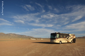 Our boondocking spot in dusty Rachel, NV