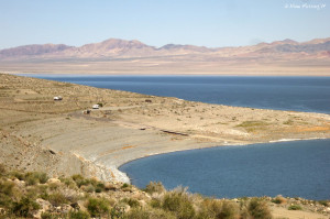Sportsman's Beach -> "Arial" view of the campground coming down Hwy 95. The nicest/quietest sites are down the hill.