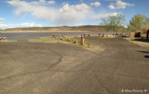 View of more lakeside sites at the developed campground. The left site we could potentially fit if we parked at an angle. The site further back we could not fit at all.