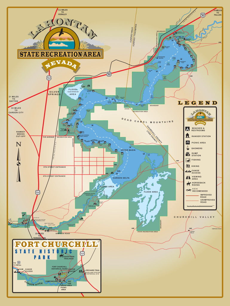 Map of Lahontan Lake State Recreation Area. We stayed in the developed campground by Silver Springs Beach #7.