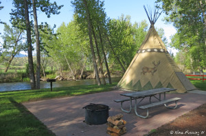 View of one of the two tee-pees where you can stay on-site