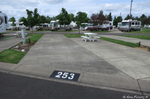 Typical site view. This is a long concrete pull-through with "sitting area" at the side. Site #253 shown.