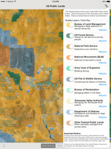 Screen shot of Public Lands on iPad