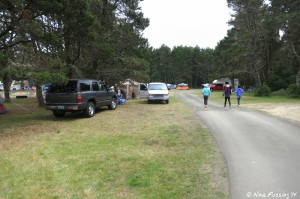 View into tenting area. This was during July 4th week-end. Cars on right are parked in site #1.