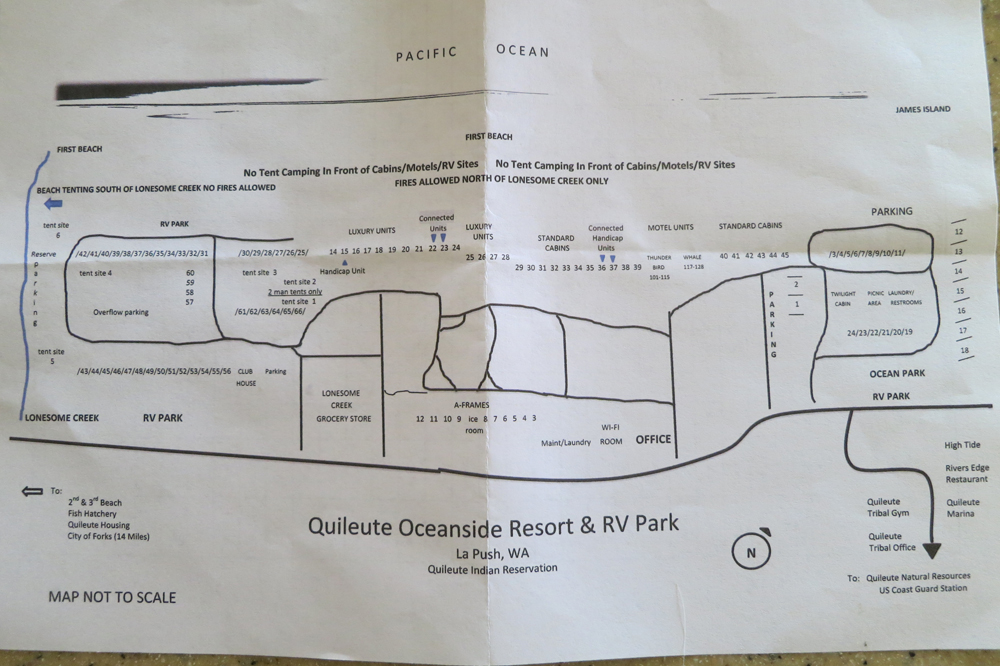 Picture of park map. You want to stay in the northern sites (on right) #1-24 listed as "Ocean Park" on here.
