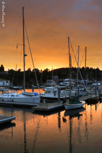 The marina bathes in an brilliant sunset