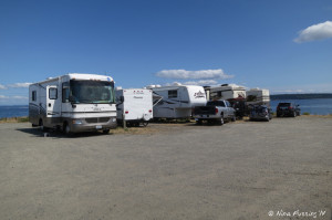 View of row of RV's facing the water. These are sites 311-307 (left to right). Not much separation (at all), but great views out the front.