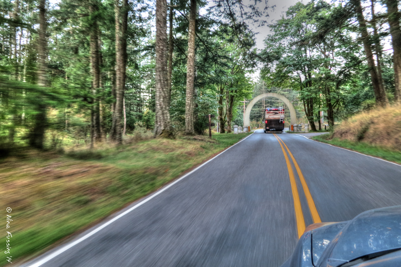 Exiting the stone arch of Moran State Park