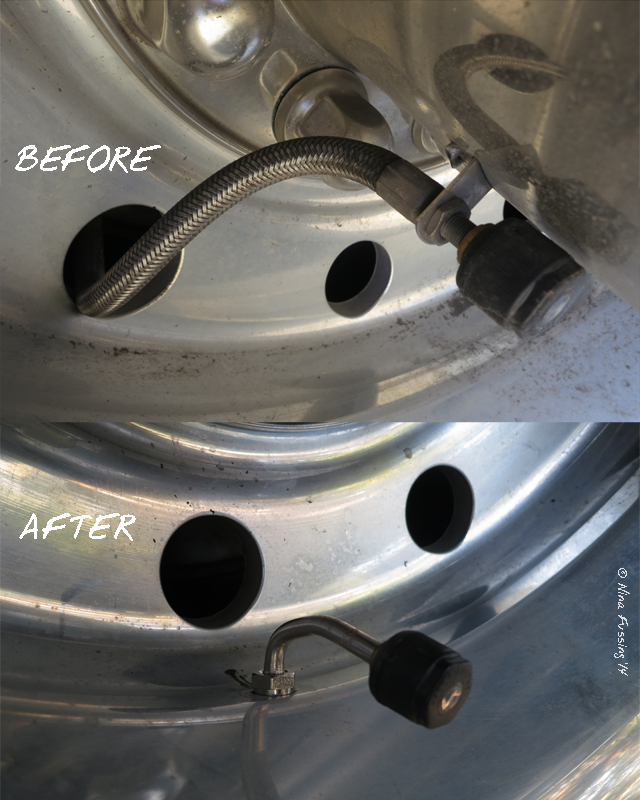 Pic of our old braided tire stem (top) and our new Borg stem (lower)