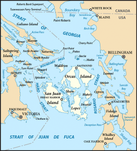 Map of the San Juan Islands (highlighted). Source; Wikipedia
