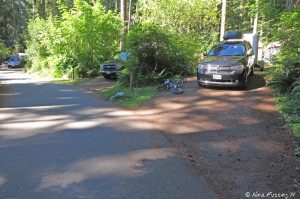 Another view down Forest loop. Site #18 in front with #17 behind. Hard to see on the pic, but both cars here are at a steep angle.