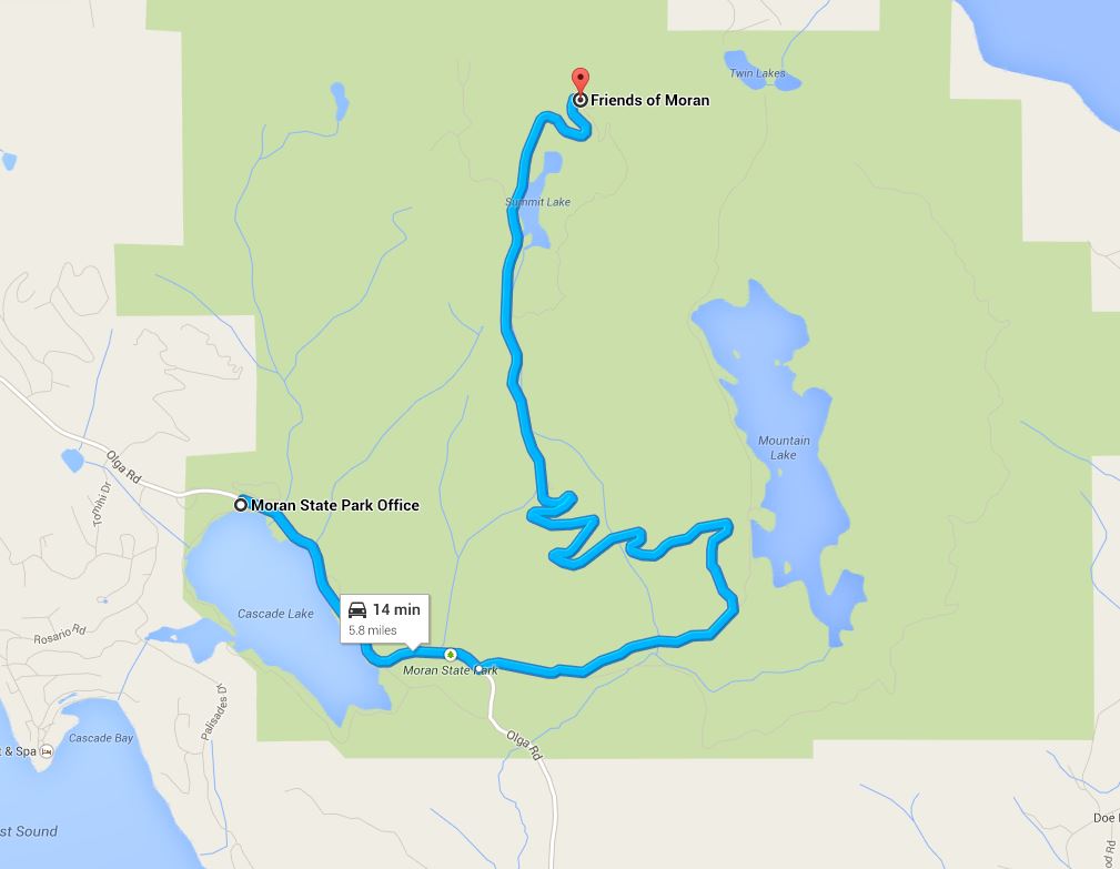 Mapped route from the park entrance to the mountain top.