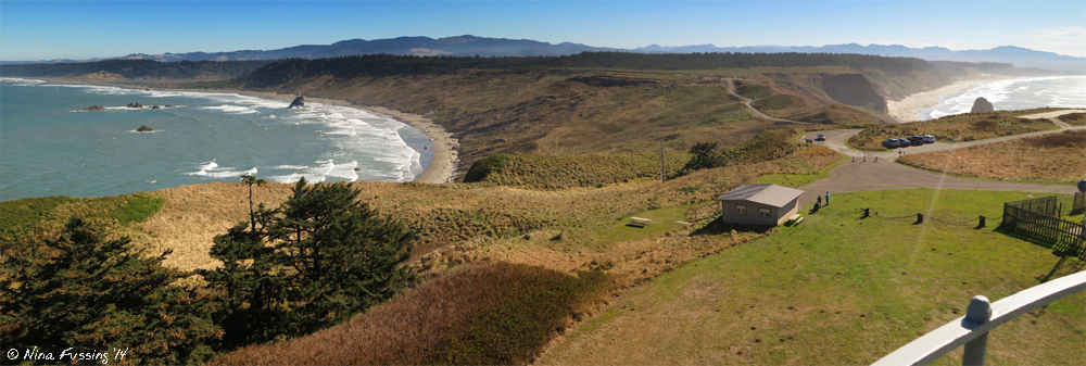 MINE...all mine!!! View from the lighthouse tower of Cape Blanco. See the cars?
