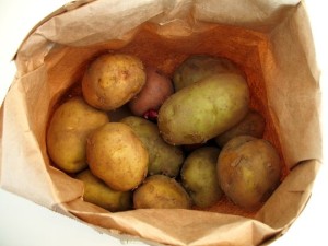 Potatoes are actually best stored in paper bags outside the fridge