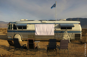 Technomadia's super snazzy outdoor movie set-up
