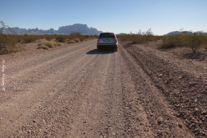 View of Palm Canyon road. It's a wide, flat graded road. Notice the berm/bump on the right side though.