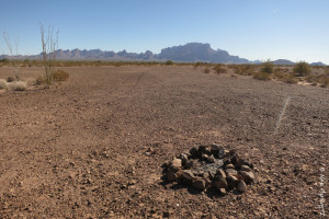 Typical site view. Cleared out area with fire ring.