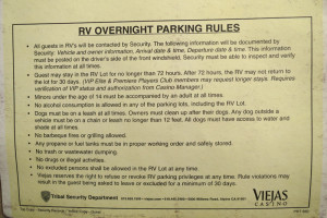 Picture of parking rules. This is taken from the yellow registration form that we got from Casino security.