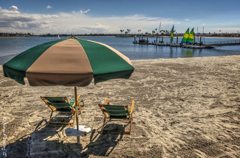 Free to use lawn chairs at Catamaran Resort Hotel on the trail. Take a load off...